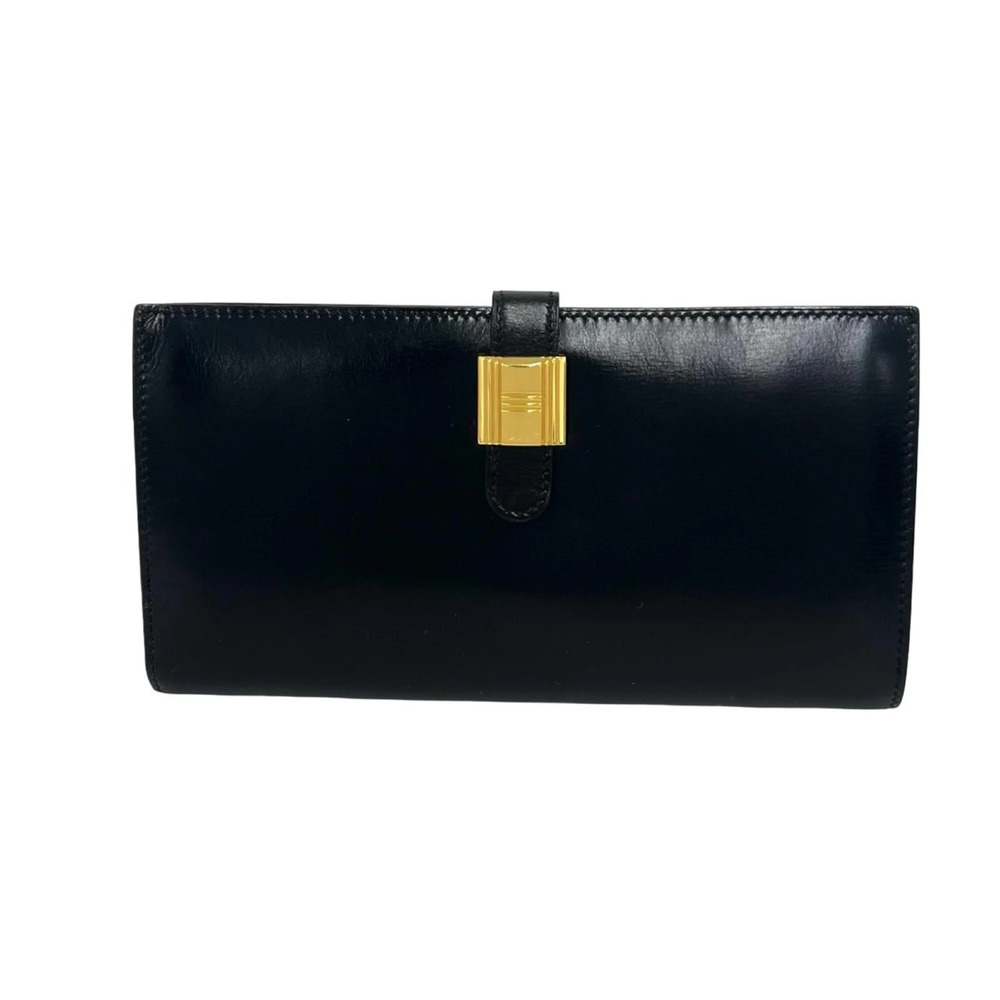 HERMES Vintage Saumur Diane Box Calf Long Wallet, Black, 28190